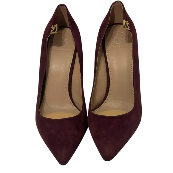Tory Burch Elizabeth 85mm heels Suede Leather Royal Port Size 8.5 - Picture 2 of 12